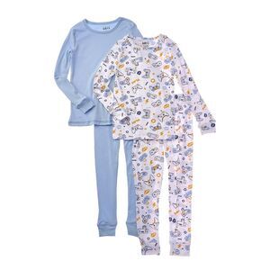 Only Boys Baby-Boys  4Pc Just Chill Yummy & Brushed Waffle Pajama Set, Blue